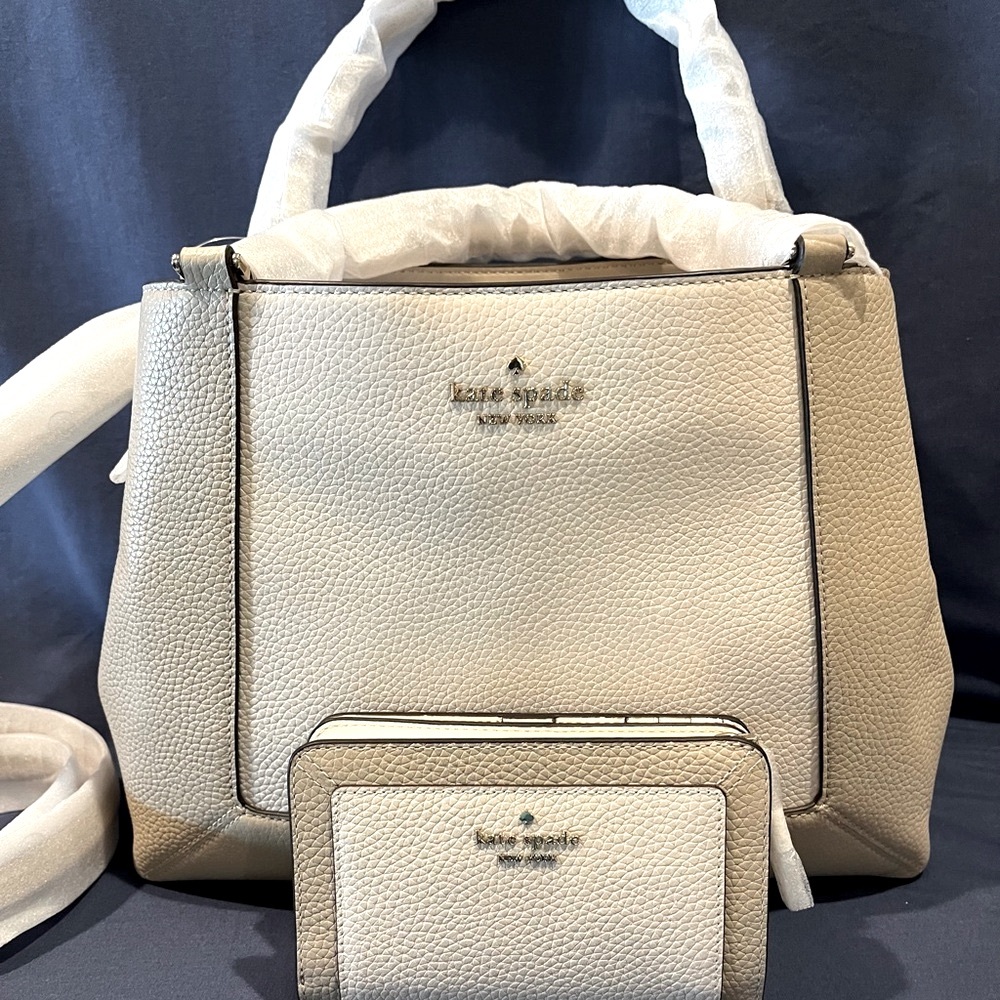 NWT Kate Spade Lena Light Sand Pebb Colorblock Satchel and Bilfold Pair